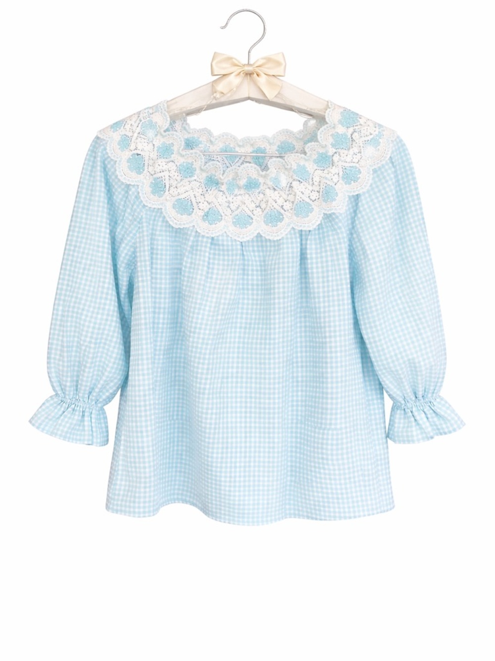 Hayden Girls 13 14 NWT Blue Gingham Crochet Lace Heirloom Boutique Top Smock